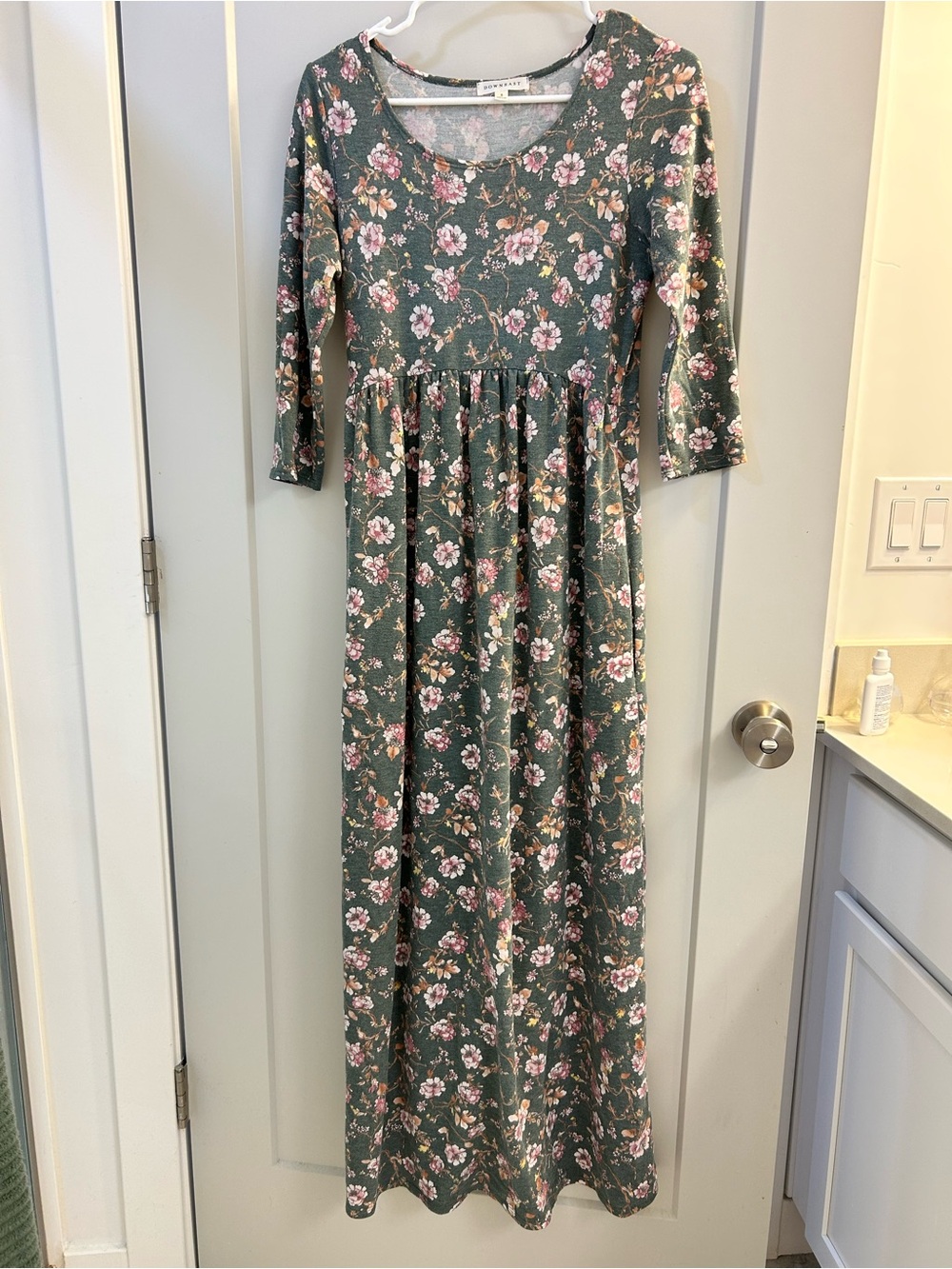 DownEast Floral Print Scoop Neck Maxi Empire Waist